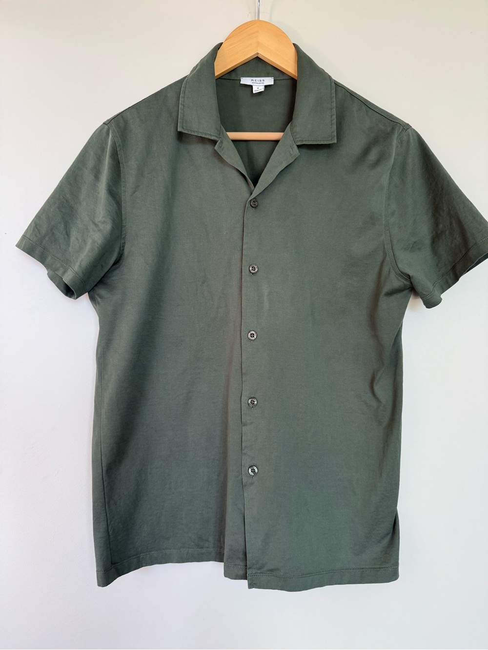 Reiss Olive Green Short Sleeve Button-Down Shirt